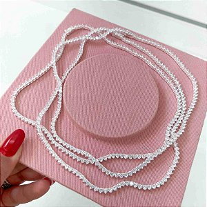 Colar riviera 3mm três pontas na prata 925 fecho joia