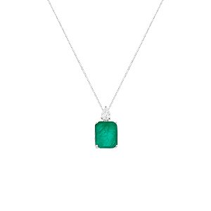 Colar retangular esmeralda e gota cristal