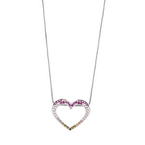 Colar de coração colorido na prata