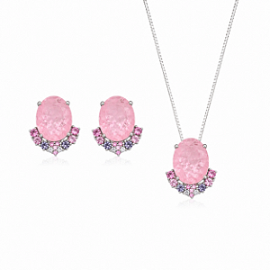 Conjunto de pedra fusion light pink na prata