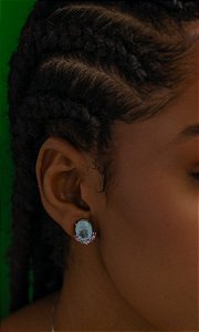 Conjunto de pedra fusion acqua na prata