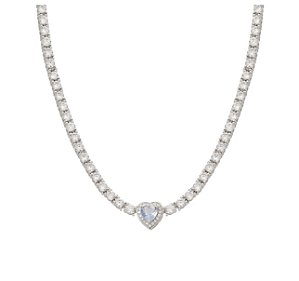 Colar riviera quatro pontas com coração tanzanita