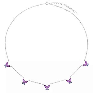 Choker Borboleta Pink Com Roxo na prata