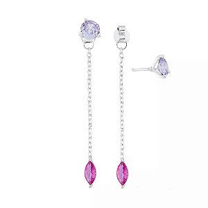 Brinco Pendant Lavanda com Pink na prata