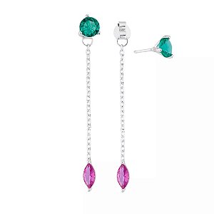 Brinco Pendant Turmalina com Pink na prata