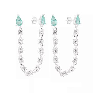 Brinco Riviera para dois furos Gota Turmalina na prata 925