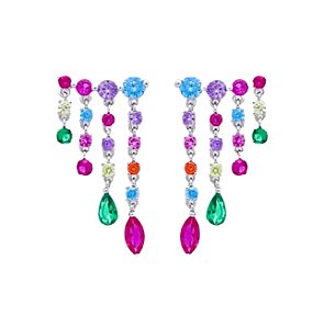 Brinco Cascata Zircônias Colors na prata