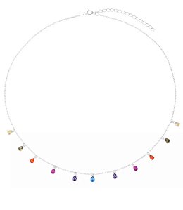 Choker Gotinhas Coloridas na prata