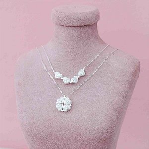 Colar 2 em 1 coração inteiro cravejado na prata