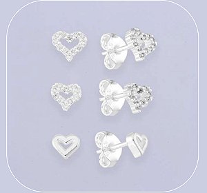 Trio de coração na prata 925