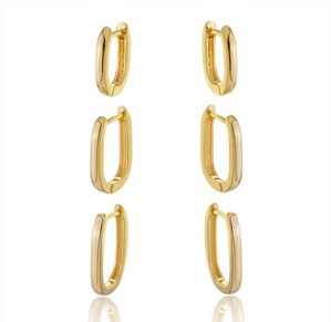 Trio de argolas quadradas lisa