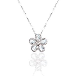 Colar de flor pétalas acqua prata 925