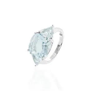 Anel quadrado com triângulo na lateral acqua prata 925