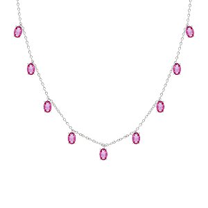 Colar com pedra penduradas pink na prata 925