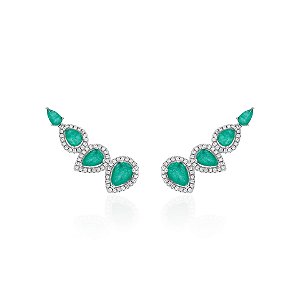 Brinco ear cuff gotas esmeralda
