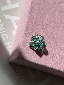 Pingente para pulseira de fita flor cristal e turmalina