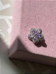 Pingente para pulseira de fita flor cristal e lilás