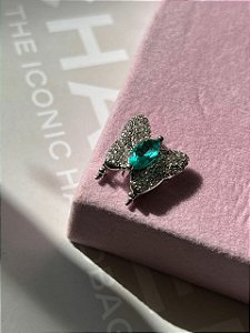 Pingente para pulseira de fita borboleta cristal e turmalina