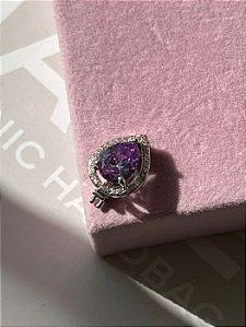 Pingente para pulseira de fita gota cristal e lilás