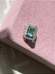 Pingente para pulseira de fita retângulo cristal e acqua