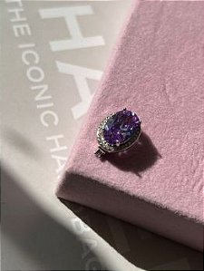 Pingente para pulseira de fita oval cristal e lilás