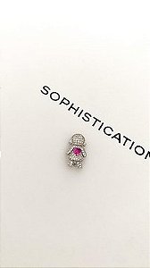 Pingente para pulseira de fita menina cristal e pink