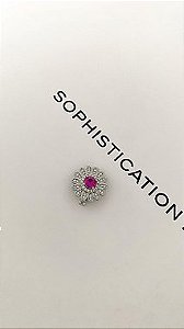 Pingente para pulseira de fita flor cristal e pink