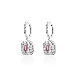 Brinco argola com pingente retangular pink
