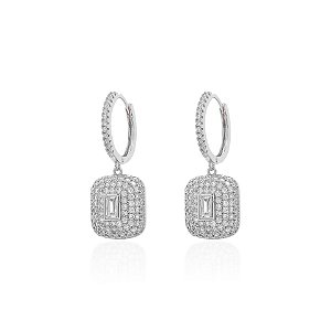 Brinco argola com pingente retangular cristal