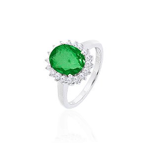 Anel oval esmeralda na prata 925 (escolha o tamanho)