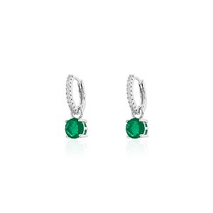 Argola com ponto de luz esmeralda na prata 925