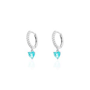 Argola com coração pendurado paraíba na prata 925