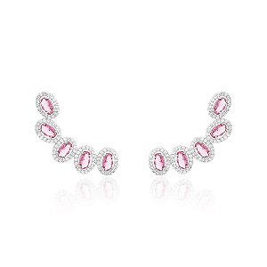 Brinco earcuff cinco ovais pink