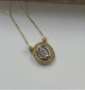 Colar de Nossa Senhora das Graças dourado e ródio branco