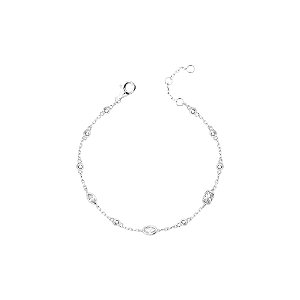Pulseira de elos portugueses oval,navete e retangular cristal na prata 925