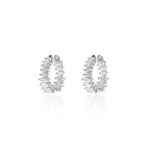 Argola navetes crescentes cristal prata 925