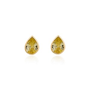 Brinco gota citrino 6mm na prata 925 com banho de ouro