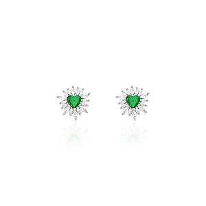 Brinco de coração esmeralda com navetes em volta