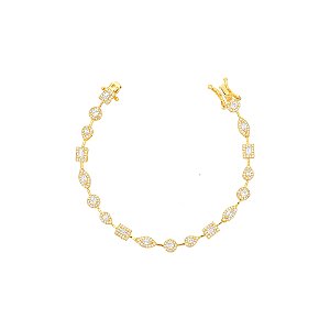 Pulseira fio faca navete, gota e retangular cristal dourada