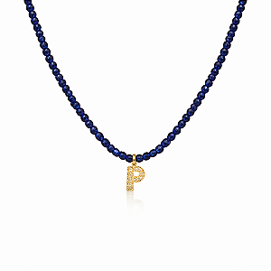 Colar de cristais safira com letra (escolha a letra)