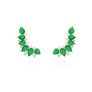 Brinco earcuff seis gotas esmeralda