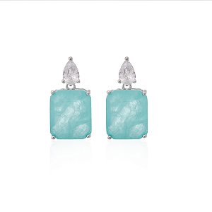 Brinco retangular colombiana e gota cristal