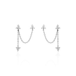 Brinco para dois furos na prata 925