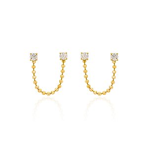 Brinco para dois furos na prata 925 com banho de ouro