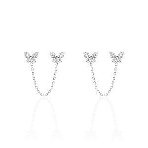 Brinco para dois furos de borboletas na prata 925