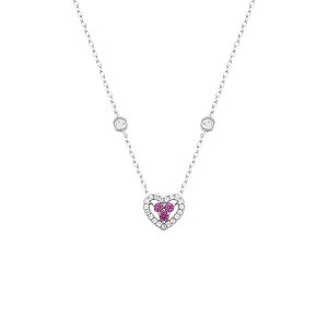Colar coração pink na prata 925