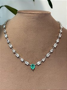 Colar riviera fio faca cristal e colombiana