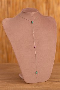 Colar gravata colombiana e pink na prata 925