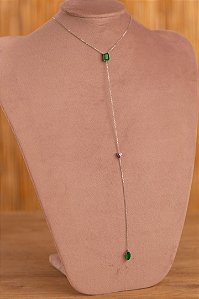 Colar gravata esmeralda e tanzanita na prata 925