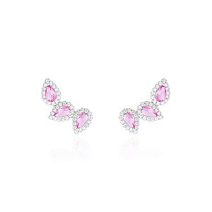 Brinco earcuff três gotas pink na prata 925